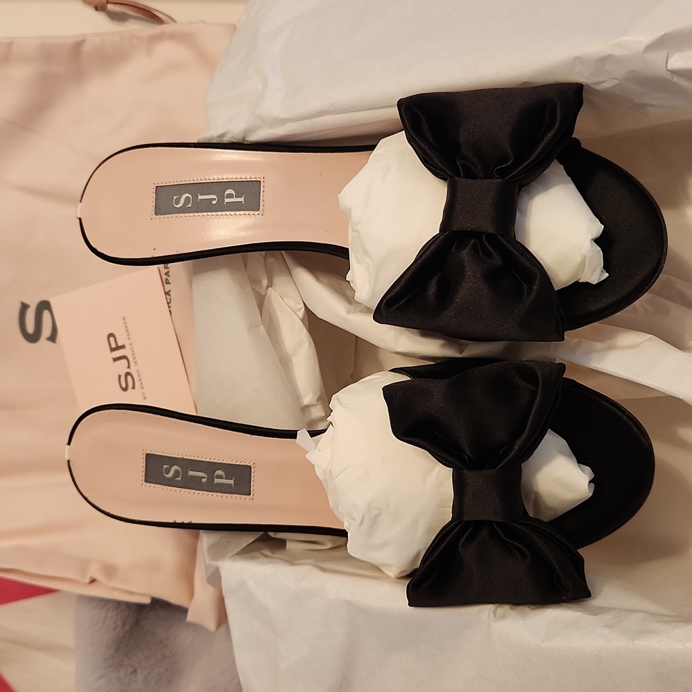 SJP  Black Satin Heels